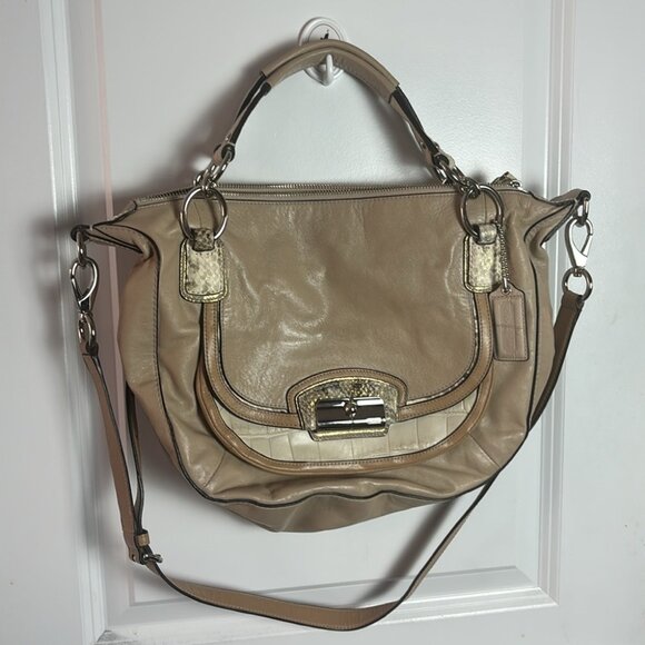 Coach Kristin Beige Leather Snakekin Detail Limited Edition Satchel Shoulder Bag - Picture 4 of 10